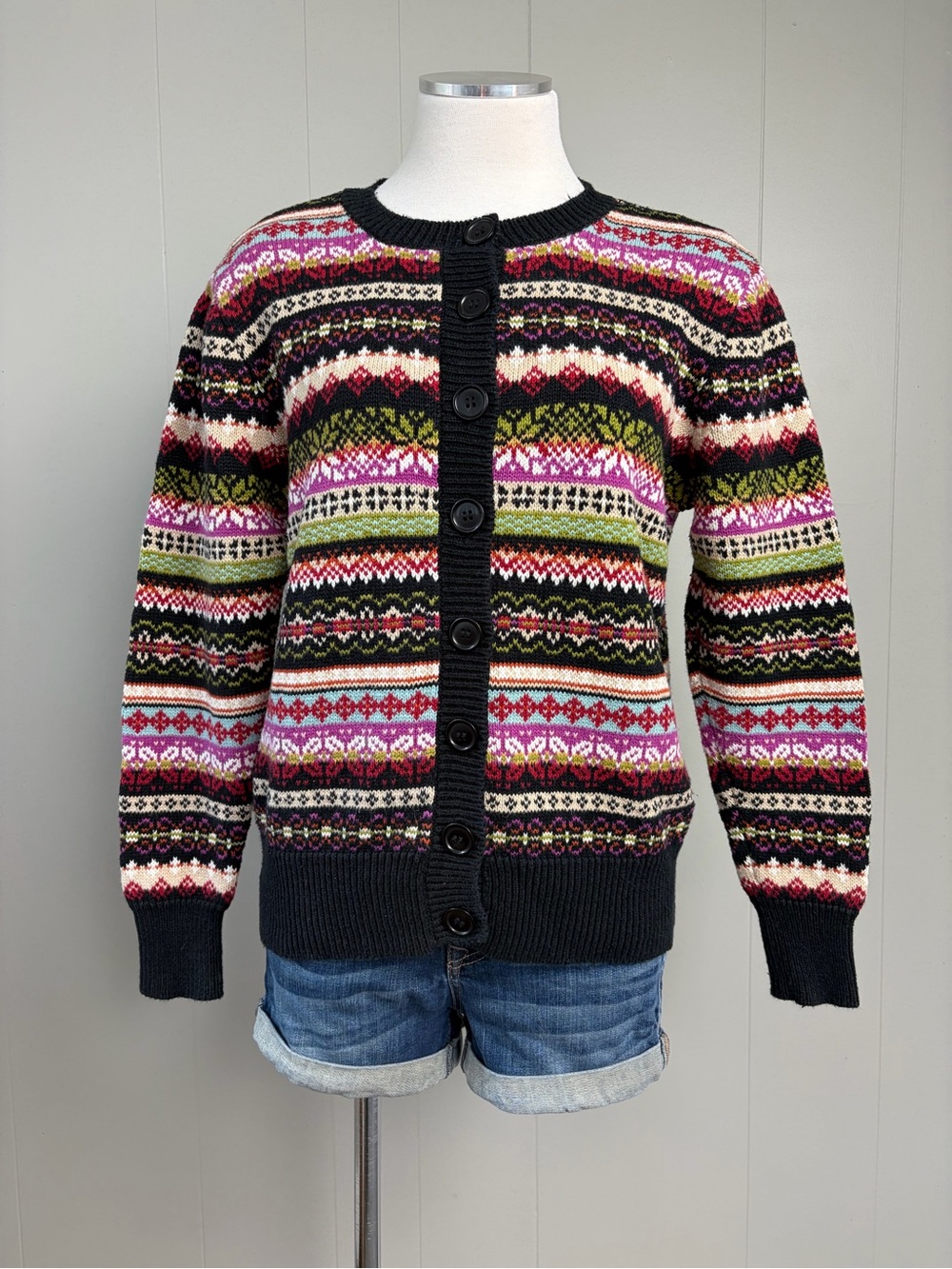 Tiara International Fair Isle Cardigan Sweater M Y2K Cottagecore Ramie Cotton